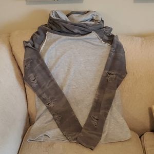 Distressed cowl neck long sleeve